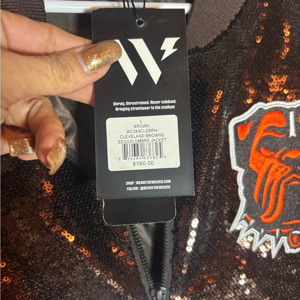 NWT Women's The Wild Collective Cleveland Browns Sequin Ombre Jacket - Large - Picture 5 of 11